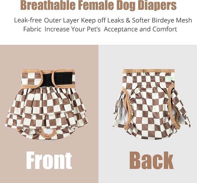 wegreeco Dog Diapers Female (3 Pack), Highly Absorbent Dog Diapers for Female Dogs Washable in Heat, Incontinence, or Excitable Urination (Checkerboard Red, Purple, Coffee, X-Large)