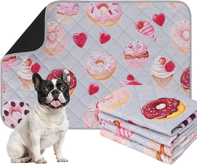 IEUUMLER Washable Pee Pads for Dogs, 2 Pack Cake Pattern Reusable Waterproof Puppy Potty Pads, Non-Slip Absorbent Pet Training Pads for Playpen Crate Bed EU015 Grey Cake, 30x20