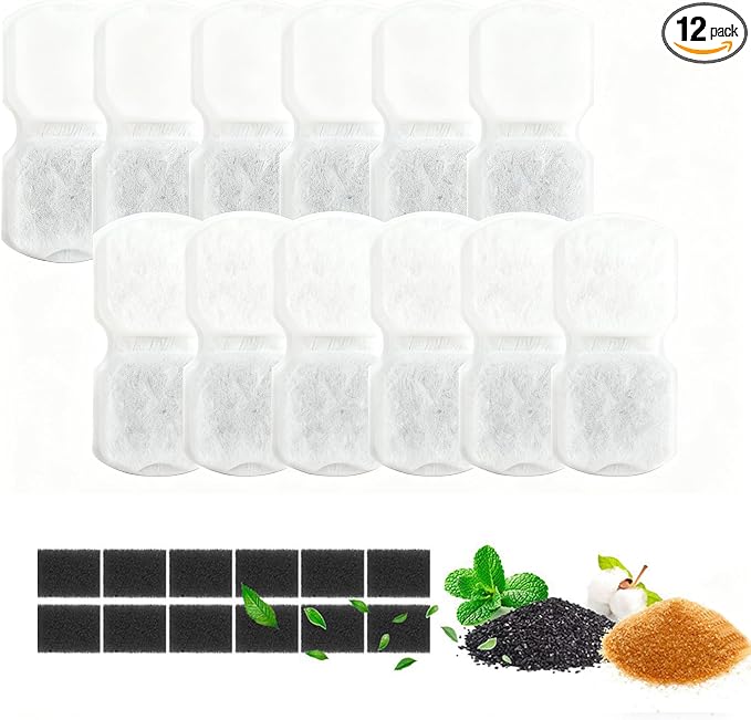 24 Pack Cat Water Fountain Filters,12 Pack Cat Water Fountain Replacement Filters & 12 Pack Pre-Filter Sponges,Fountain Filter Replacement for GIOTOHUN S11 and HOOISE 74oz
