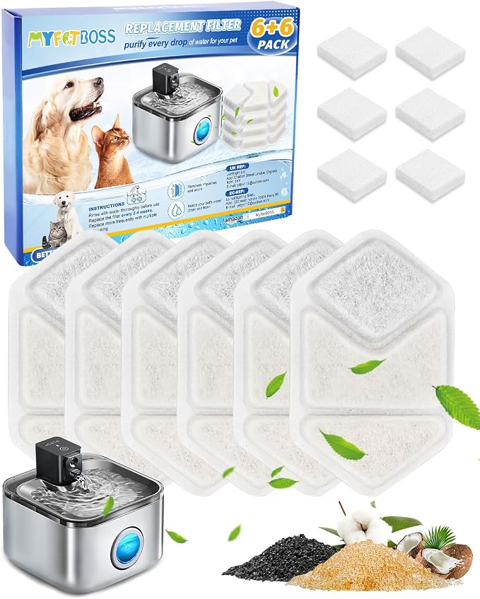 Replacement Filters for Cat Water Fountain Compatible with Speedeer Cat Water Fountain Filters Replacement Fit for 135oz/4L ZTI0506, 6+6 Pack