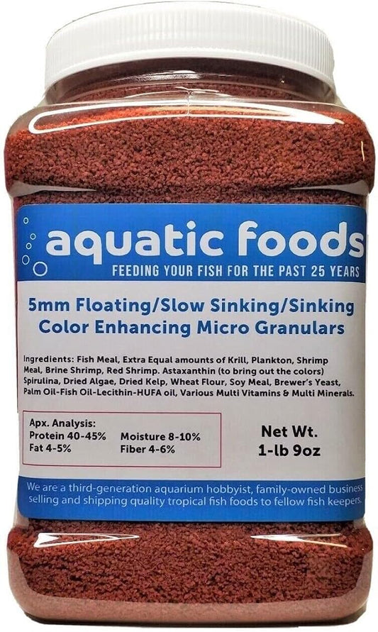 .5mm Floating/Slow Sinking/Sinking Color Enhancing Micro Granules for Discus, Cichlids All Tropicals, Koi and Pond Fish…1-lb & 9oz Med Jar