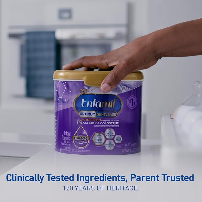 Enfamil Optimum Gentlease Baby Formula, Our Closest Formula to Breast Milk For Fussiness, Crying, Gas & Spit-up, Immune-Supporting Lactoferrin also found in Breast Milk, 19.5 Oz, Pack of 4