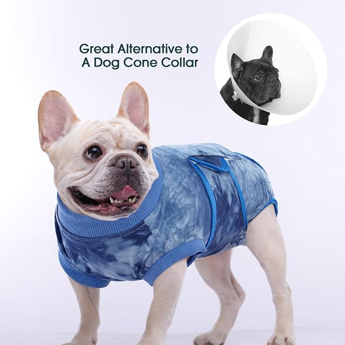 Kuoser Dog Surgery Recovery Suit, Anti Licking Surgical Suit for Dogs Male Neuter, Soft Dog Surgery Suit Female Spay Subsititute E-Collar Cone, Doggie Body Suits After Surgery Blue Tie Dye XL