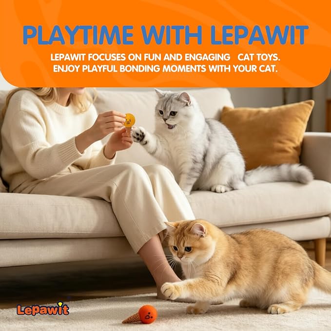 Ice Cream Cone Cat Toys 9PCS Set, Felt Ball Cat Toys with Cute Expressions, Interactive Kitten Toys for Indoor Cats, Soft Bite & Chase Toys with Catnip, 1.4 Inch Balls with Storage Box