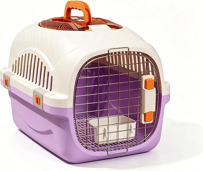 Cat Carrier Airline Approved, Portable Pet Travel Crate with Anti-Stress Design for Cats & Small Dogs, Car Safe Kennel with Top Window (Purple)