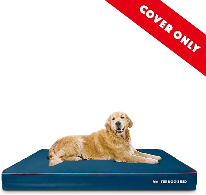 The Dog’s Bed Replacement Outer Cover, Oxford Fabric, Blue with Red Trim & UK Flag, XXXL, 6-Inch