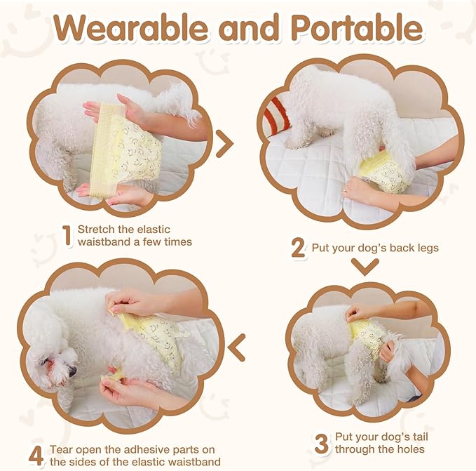Dog Diapers Female, Pull It Up Disposable Puppy Diapers with 360°Stretchy Waist,Super Absorbent Leak-Proof Doggie Diapers for Dog in Heat Period(L,60PCS)