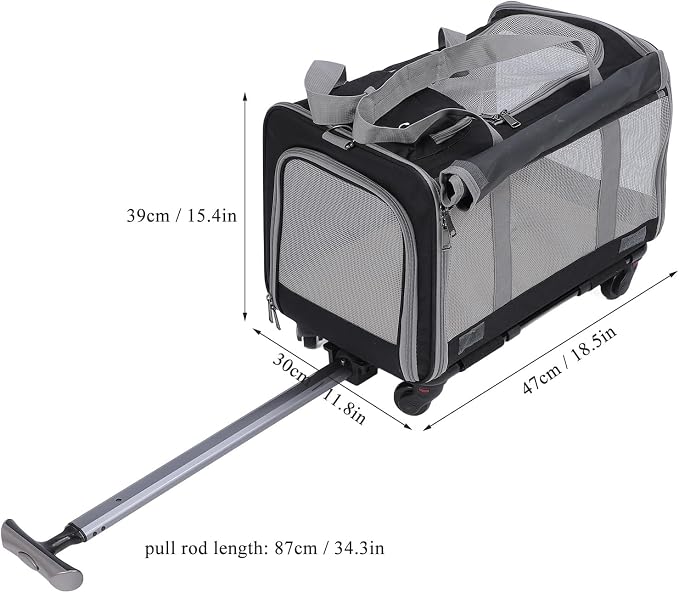 Pet Carrier with Wheels, Expandable Rolling Cat Dog Carrier for Medium and Small Dogs and Cats Pet Travel on Wheels with Upgraded and Telescopic Handle