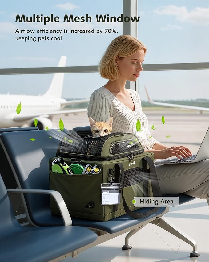Pecute Expandable Pet Carrier Airline Approved Dog Cat Carrier, Breathable Soft-Sided with Locking Zippers, Pet Travel Bag for Small Dog Cat Anti-Scratch Mesh Leakproof Pee Pad