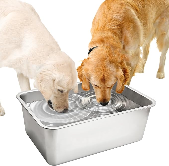 Fhiny 9 Gallon Stainless Steel Dog Water Bowl, Extra Large Capacity Dog Water and Food Bowl, Metal Pet Feeding Bowl for Indoor and Outdoor Use for Large Breed Pets（19.7 x 13.8 x 7.9 in）