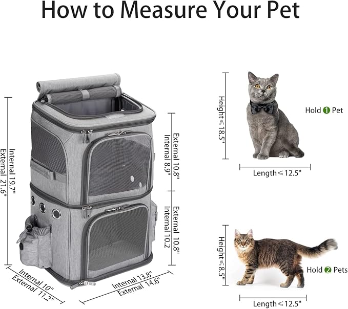 Pet Travel Carrier with Detachable Wheels, Double Compartment Cat Rolling Carrier with Telescopic Handle for 2 Cats to 20 LBS, Perfect for Traveling/Hiking/Camping