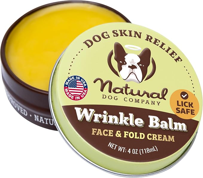 Natural Dog Company Wrinkle Balm for Dogs – Dog Skin Fold Balm for Bulldogs, Frenchies & Pugs, Moisturizing Face Fold Care for Warm Weather, Humid Summer Days & Daily Cleaning Routines, 4 oz Tin