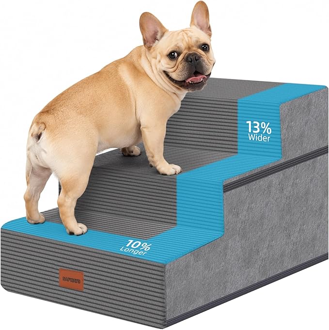 Dog Stairs for Small Dogs, 16.5" H, 3-Step Extra Wide Pet Steps for Bed Couch Sofa and Chair, Non-Slip Balanced Pet Ramp for Medium Cats,Indoor Dog Ladder, Grey