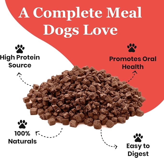 Freeze Dried Raw Beef & Organ Raw Dog Food, 80/10/10 Recipe with Beef, Organs & Ground Bone, High Protein Grain Free Freeze Dried Dog Food Topper for Dog's of All Life Stages, Made in USA, 14 Oz