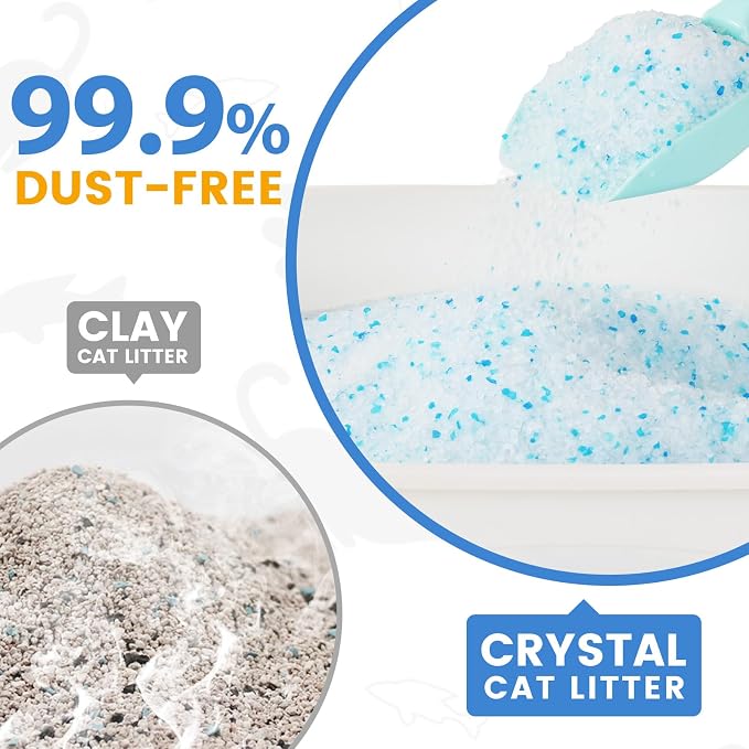 NEWORD Non-Clumping Crystals Cat Litter, Superior Odor Control Silica Gel Litter, Low Tracking & Dust-Free, Soft-On-Paws, Lightly Scented, 14 lbs (2 Packs of 7lb Bags)