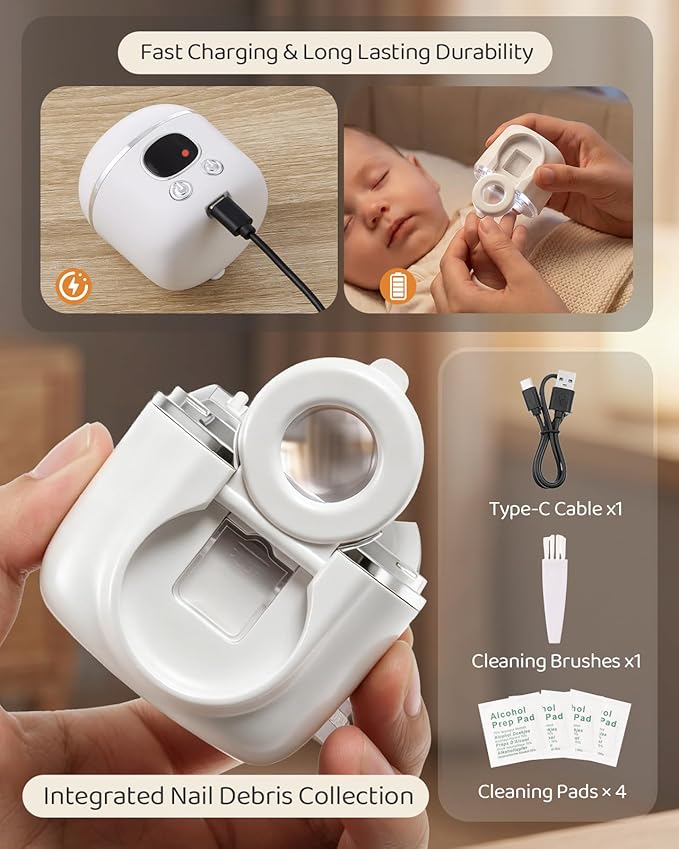 2026 New Electric Nail Clipper, Lictin 3 in 1 Rechargeable Nail Trimmer Set with LED Light & Slanted Nail Clipper & Magnifier Assistance, Safety Finger Toenail Clippers for Baby, Kids, Seniors, Adults