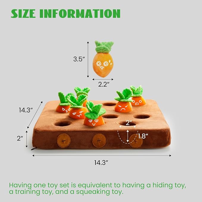 Nocciola Carrot Puzzle Dog Toys, 12PC Squeaky Carrots & Farm Snuffle Mat for Hide and Seek Snuffle Toys for Small and Medium Dogs, Carrot Patch Dog Toy to Keep Them Busy