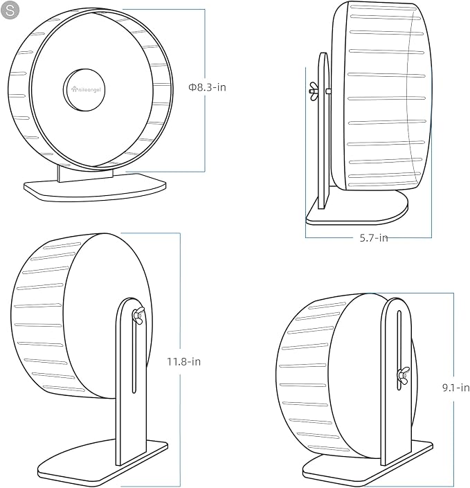 Niteangel Super-Silent Hamster Exercise Wheels - Quiet Spinner Hamster Running Wheels with Adjustable Stand for Hedgehog Gerbils Mice or Other Small Animals (S, White)