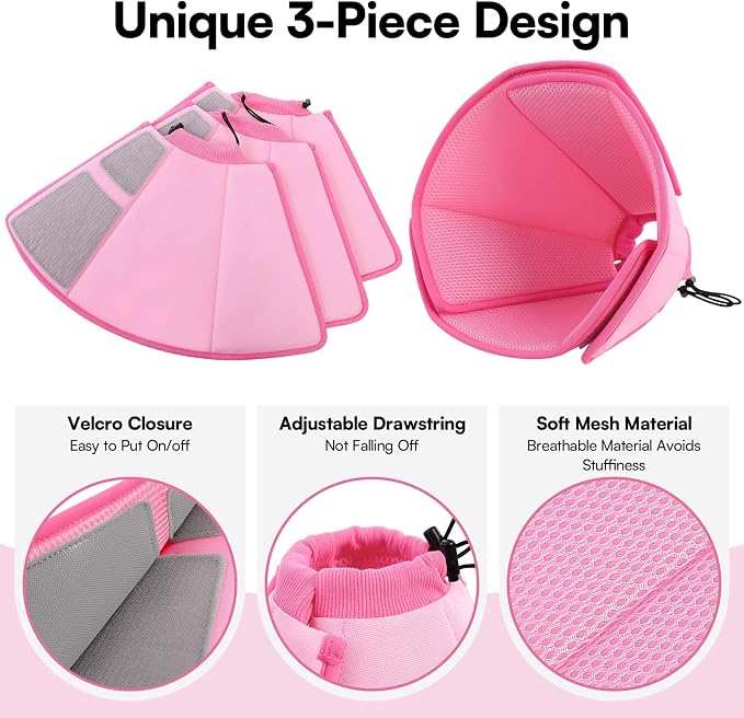 Queennmore Soft Dog Cone for Small Dogs,Adjustable Comfy Dog Cones Collar Alternative for Post-Surgery Wound Healing,Cone for Dogs to Stop Licking,Pink,S