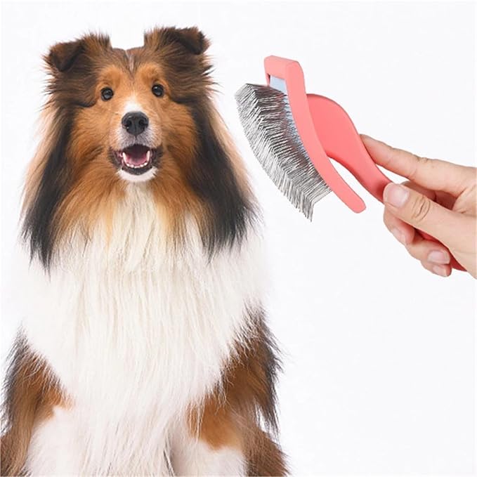 Professional Pet Grooming Brush - Long Handle Hair Remover for Dogs, Reusable Deshedding Rake(Red)