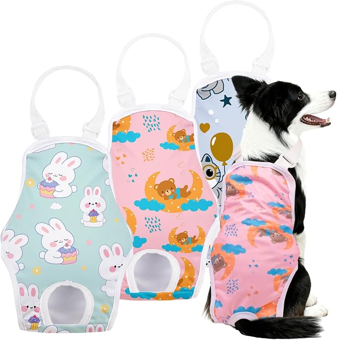 3 Pack Washable Female Dog Diapers with Adjustable Suspender, Reusable Sanitary Panties for Dogs in Heat, Leak-Proof Design for Small Dogs