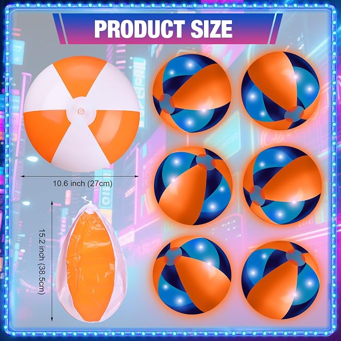 MiniInflat 12 Pcs Light up Beach Balls 16'' Jumbo Pool LED Balls Glow in the Dark Neon Giant Inflatable for Summer Hawaiian Tropical Theme Beach Party Decor Water Accessory (Orange)