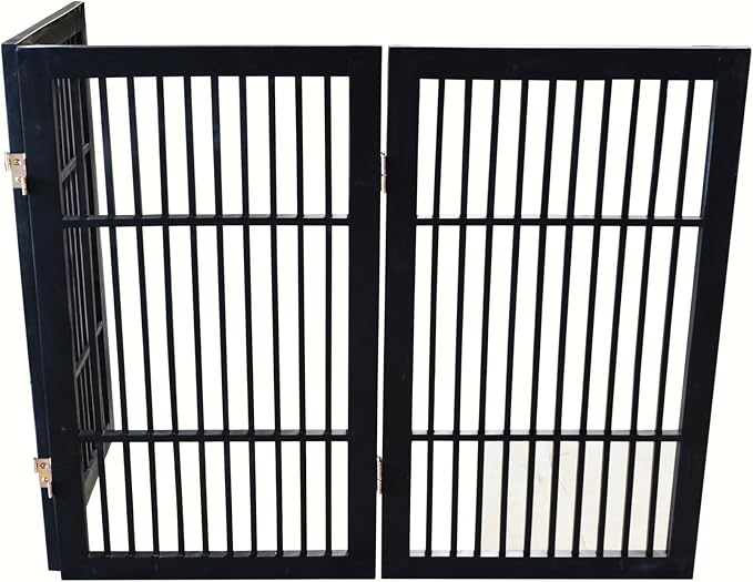 Urnporium Pet Dog Gate Freestanding, Strong Durable Folding Wooden Fence, Portable Acacia Hardwood Safety Barrier for Indoor & Outdoor Use (Black Pet Gate, 3 Panel 30" Tall)