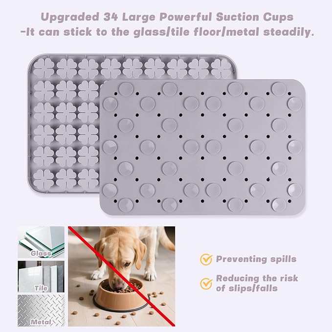 Dog Lick Mat, 23.6"x 15.7" Large Silicone Snuffle Mat with Suction Cups, Slow Feeder for Small Medium Large Dogs Slow Eating, Boredom Reducer (Grey)