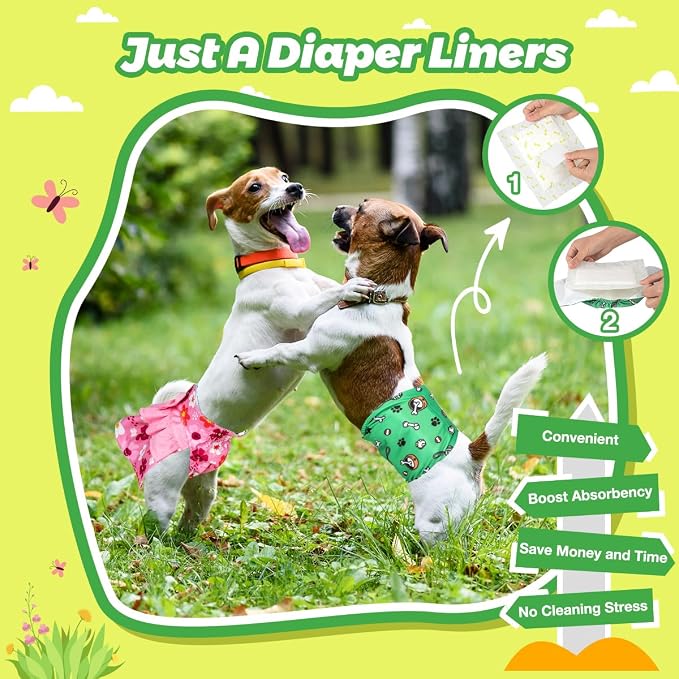 Dono Dog Diaper Liners for Male and Female Dogs, Super Absorbent Dog Booster Pads, 100ct Disposable Doggie Diaper Inserts Fit Reusable Male Belly Bands, Wraps, Washable Period Panties, Long