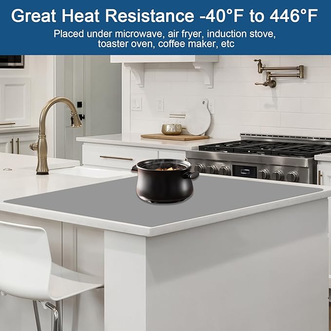 Large Silicone Mat, 48"x32"(120cmx80cm) Silicone Mats for Kitchen Counter, Non-Slip Heat Resistant Mat, Kitchen Counter Mat, Waterproof Countertop Protector for Craft, Black