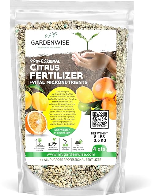 GARDENWISE Professional Citrus Fertilizer + Vital Micronutrients; Perfect Balanced NPK for All Citrus; for Indoor and Outdoor Plants; Orange, Lime, Avocado and Lemon Tree Fertilizer (4 QUARTS)