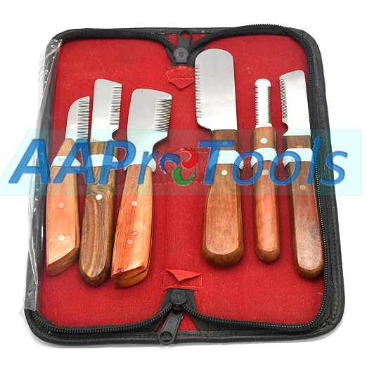 Dog Grooming Coat Stripping Knife Stripper Trimmer Tool Wooded Handle Tripping Knives Set of 6 in Stainless Steel Non Slip Tool for Grooming Dogs