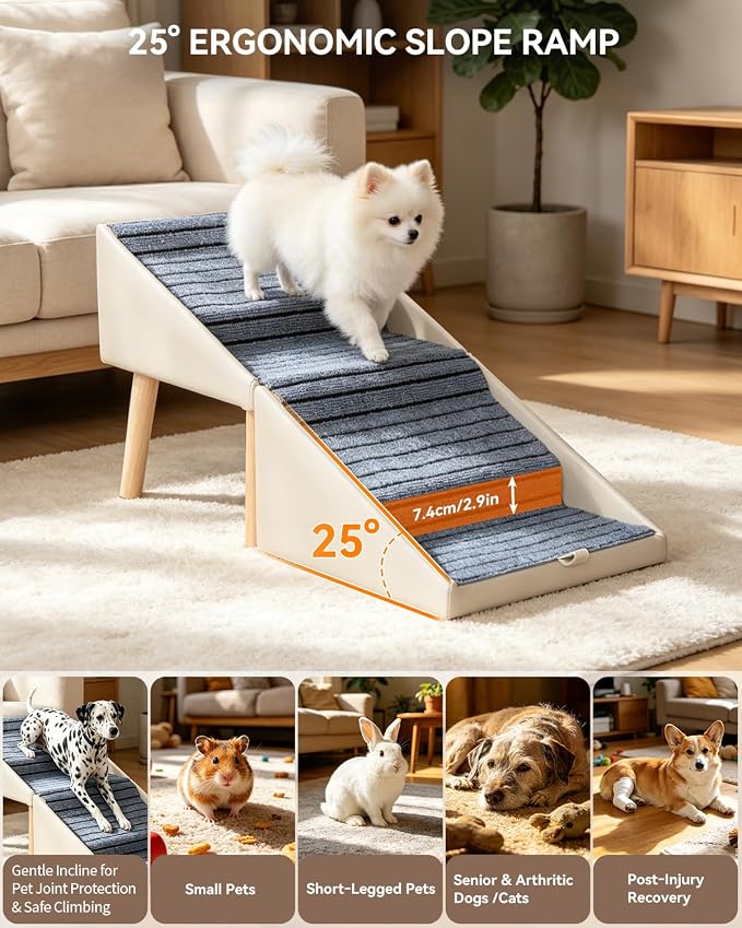 22" 6-Step Dog Ramp for High Bed, 2-in-1 Foldable Pet Steps & Ottoman | Non-Slip Joint Support, Wooden Dog Stairs for Couch,Space Saving for Small to Large Dogs, Puppies & Seniors
