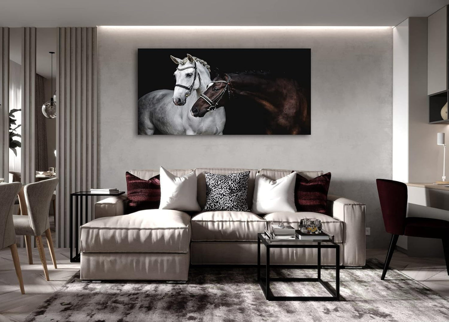 Jiuqinghua Wall Art Canvas Print Picture White and Brown Horses 1 Panel Wild Animal Painting Artwork for Living Room Bedroom Office Home Wall Decor Stretched and Framed Ready to Hang 30x60inches
