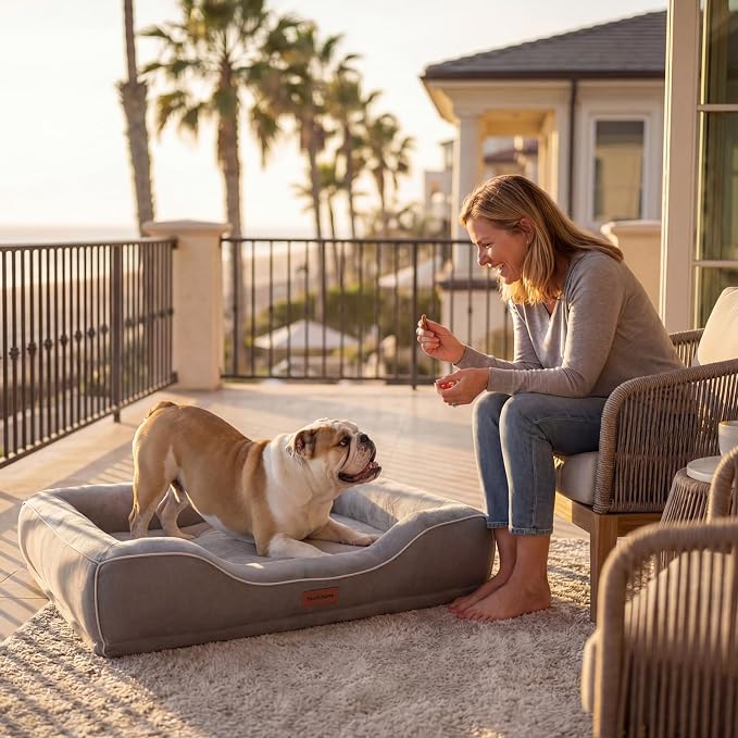 Cooling Dog Beds for Medium Large Dogs with Removable Covers Washable,Rectangle Orthopedic Bed Sofa with Cool Gel Memory Foam and Egg Crate Foam Waterproof fit Old Large Sized Pets,36"x24"x6.5" Grey