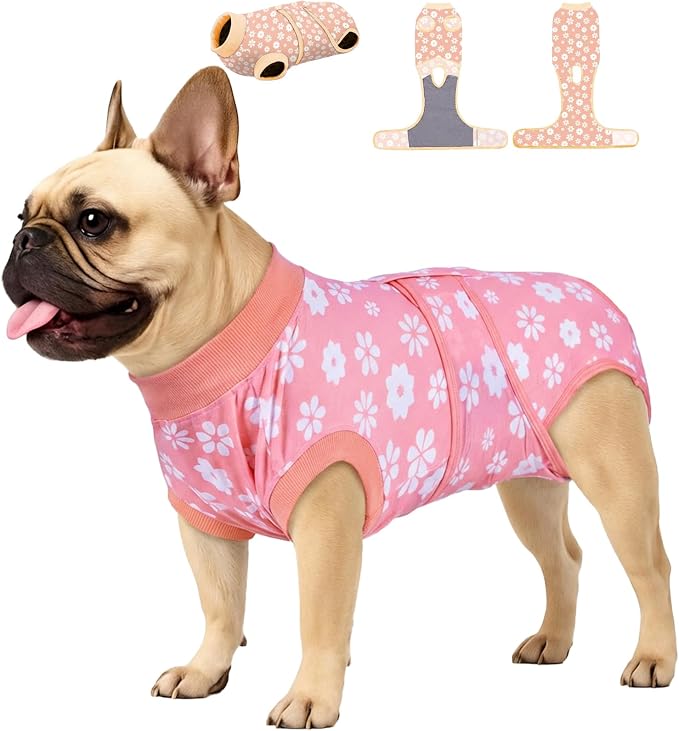PetWarm Recovery Suit for Dogs, Dog Surgical Recovery Suit Female and Male, After Surgery Dog Onesie, Anti-Licking Dog Surgery Recovery Suit, Flower Pattern, Yellow, XS