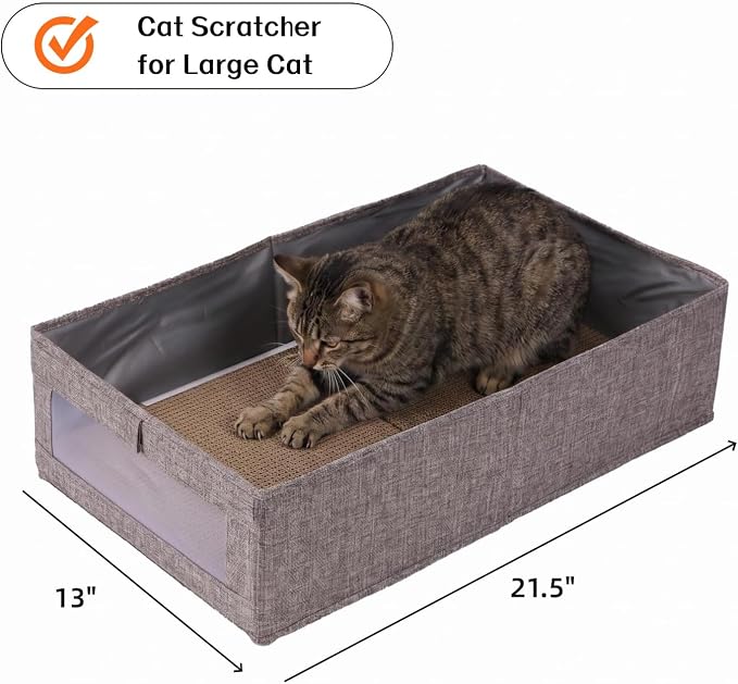 SHENGOCASE 13x21.5 Inch Extra Large, 3-Pack Cat Scratch Pad with Durable Fabric Box, Reversible Scratching Board Cardboard Scratcher for Large Cats Maine Coon