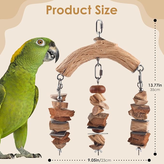 DBNESS Bird Parrot Toys, Hanging Medium Large Birds Wooden Chew Blocks with Stainless Steel Natural Chewing Cage Bite Toy for Macaws African Greys Cokatoos Amazon Parrots Similar Sized Pet Parrots