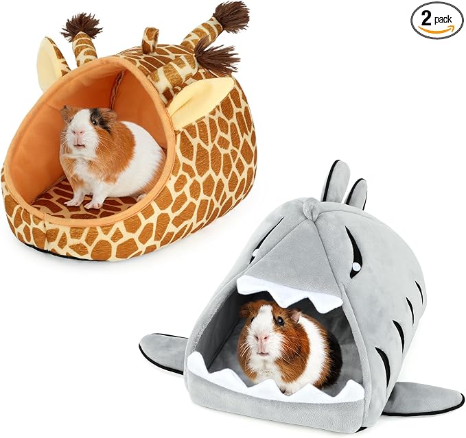 YUEPET Guinea Pig Bed 2 Pack, Washable Guinea Pig Cage Accessories Small Animal Bed Hideout for Guinea Pigs Chinchillas Hamsters Hedgehogs (Shark and Giraffe)