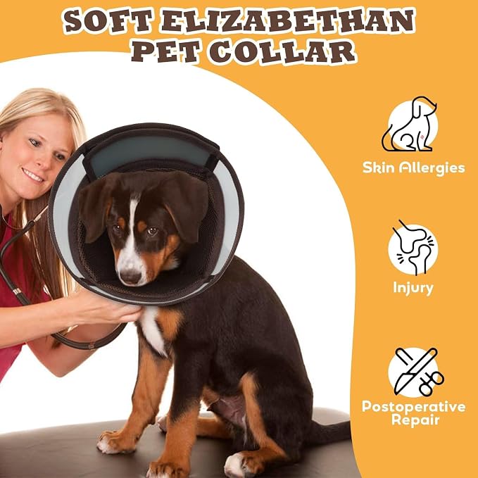 Soft Dog Cone for Dogs After Surgery,Foldable Dog's Cone Collar,Adjustable E Collar Alternative to Stop Licking,Pet Cones for Dog,Doggy Surgery Collar,Dogs Recovery Collars & Cones,Brown,L