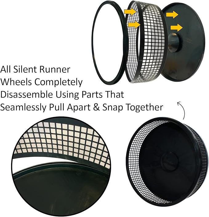 Silent Runner Pro | Sugar Glider Exercise Wheel (Black with Attachment)
