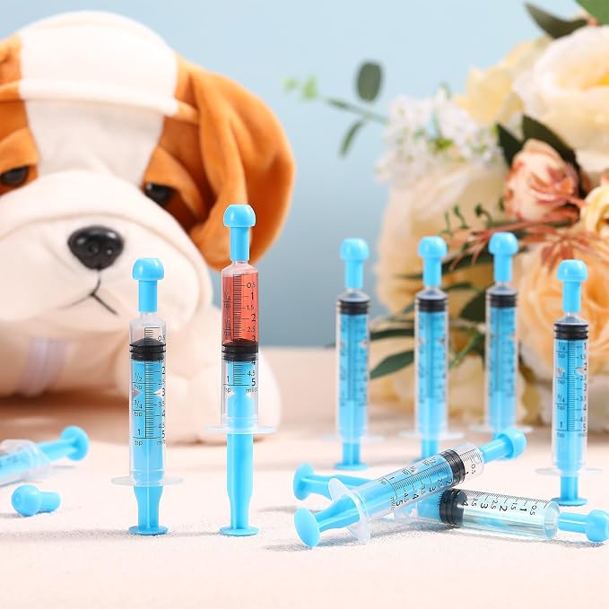 TrelaCo 100 Pack 5ml Syringes with Caps, Colored Plastic Measuring Syringe for Liquid, Pet Feeding, DIY, Party, Craft, Individually Sealed and Wrapped(Blue)