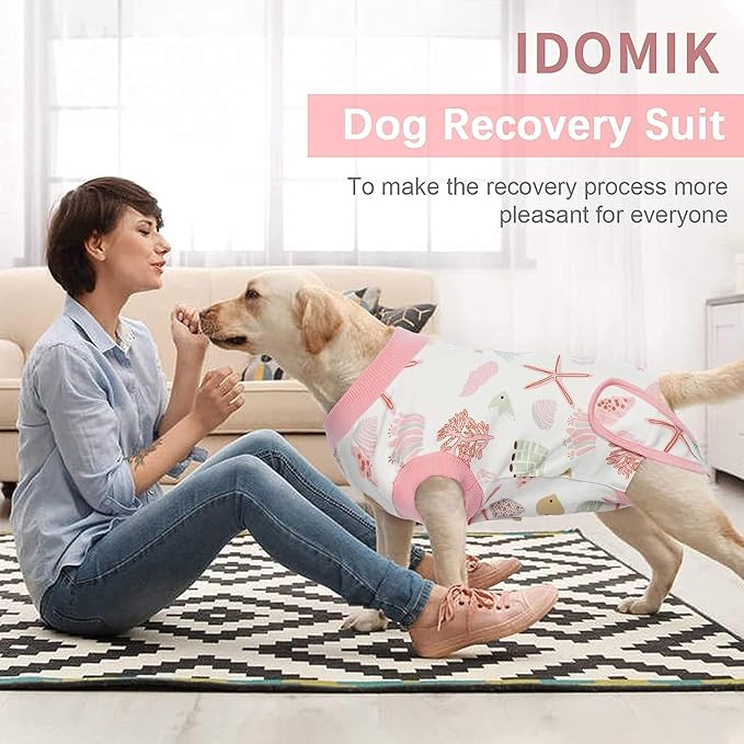 IDOMIK Dog Recovery Suit for Female Spay - Adjustable Anti-Licking Dog Post Surgery Onesie, Male Female Dog Neuter Spay Suits, Soft Abdominal Wound Bandage & E-Collar Cone Alternative