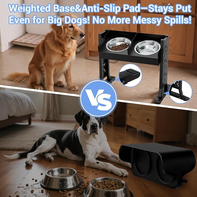 Elevated Dog Bowls for Large and Medium Dogs,(22 inch Tall), 8 Height Adjustable Tilted Raised Dog Bowl Stand with 2 Stainless Steel 1.3L(44oz) Bowls, Tall Pet Feeding Station for Large Breed Dogs