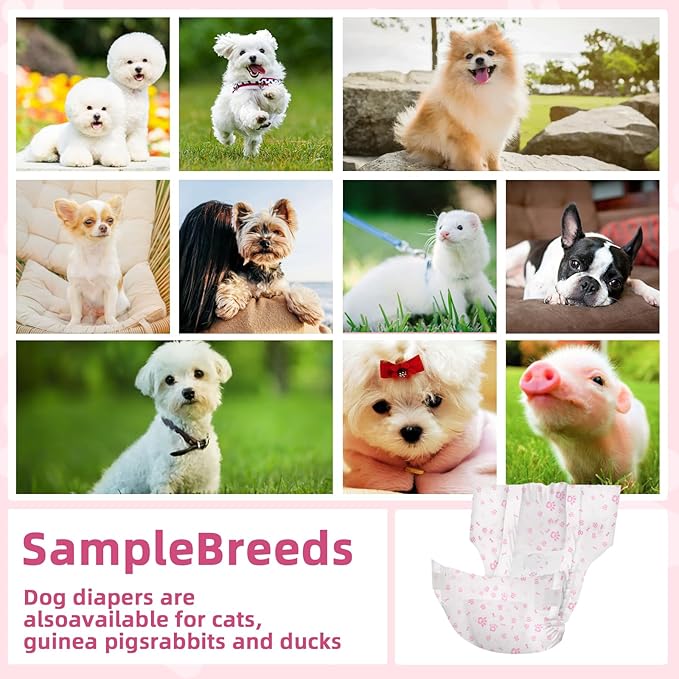 Disposable Dog Diapers Female 90 Count Doggie Diapers for Female Dogs (Waist 16-22 in XL) Super Absorbent Extra Large Dog Pads for Heat Excitable Urination or Incontinence - Pink