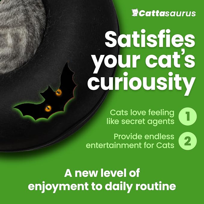 Cattasaurus Unique Peekaboo Cat Cave for Multiple & Large Cats Up to 30-45 Lbs, Scratch Detachable & Washable Tunnel Bed, Gothic Bat Donut Cat Cave (Duo Large Set)