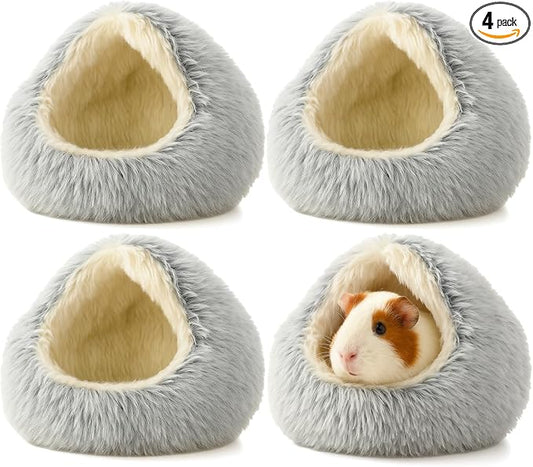 Novabright 4 Pcs Guinea Pig Bed Hooded Cover Hamster Hideout Warm Plush Bunny Washable Anti-Slip Round Cave Beds Cage Accessories for Small Animal Hedgehogs Ferrets Dwarf Rabbits