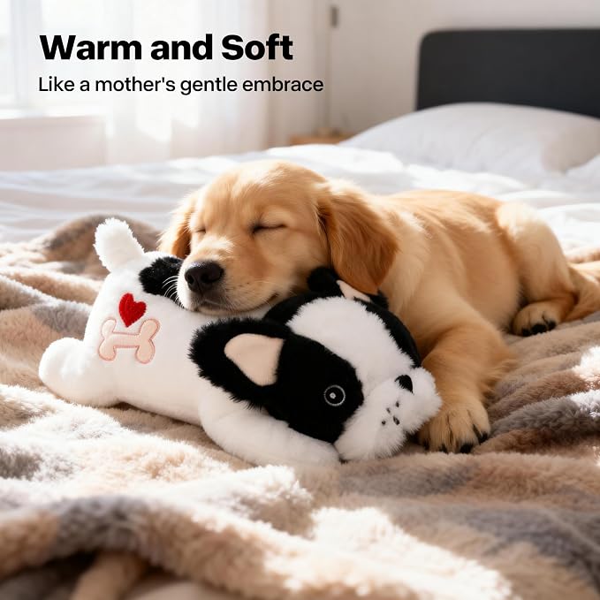 Pet Prime Heartbeat Dog Toy for Puppy Anxiety with Rechargeable Heartbeat - Smart Timer and Adjustable Speed Features to Soothe Puppies,Include 1PC Disposable Heat Pack for Extra Comfort (Bulldog)