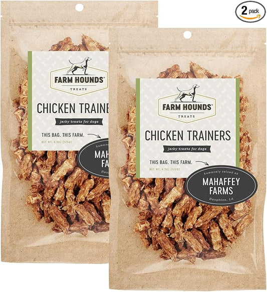 Farm Hounds - Chicken Trainers - Premium Natural Jerky for Dogs - 100% Humanely Raised Chicken - Easy-Break - Great for Training & Treats - No Added Fillers - Made in USA - 4.5oz - 2 Pack