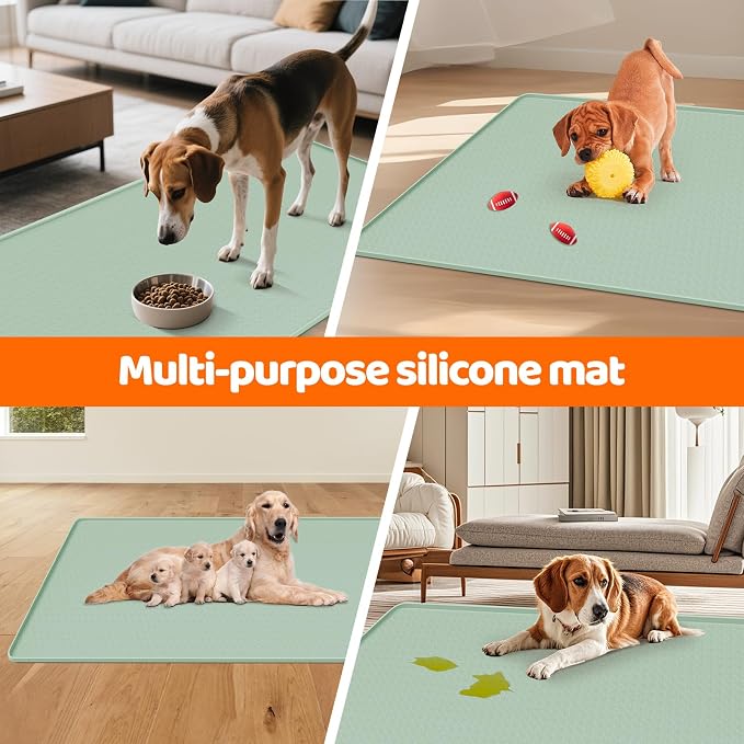 Pee Pads for Dogs, 51" x 25.6" Extra Large Reusable Dog Silicone Mat for Floor Protector, Washable Non-Slip Dog Training Pads for Potty Training (Green)
